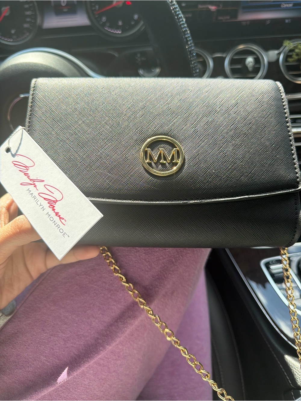 ✨ Marilyn Monroe Black Crossbody with Gold MM Emblem and Chain ✨
